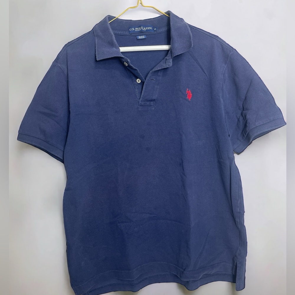 Mens Navy Blue Polo Shirt with Red Logo Embroidery